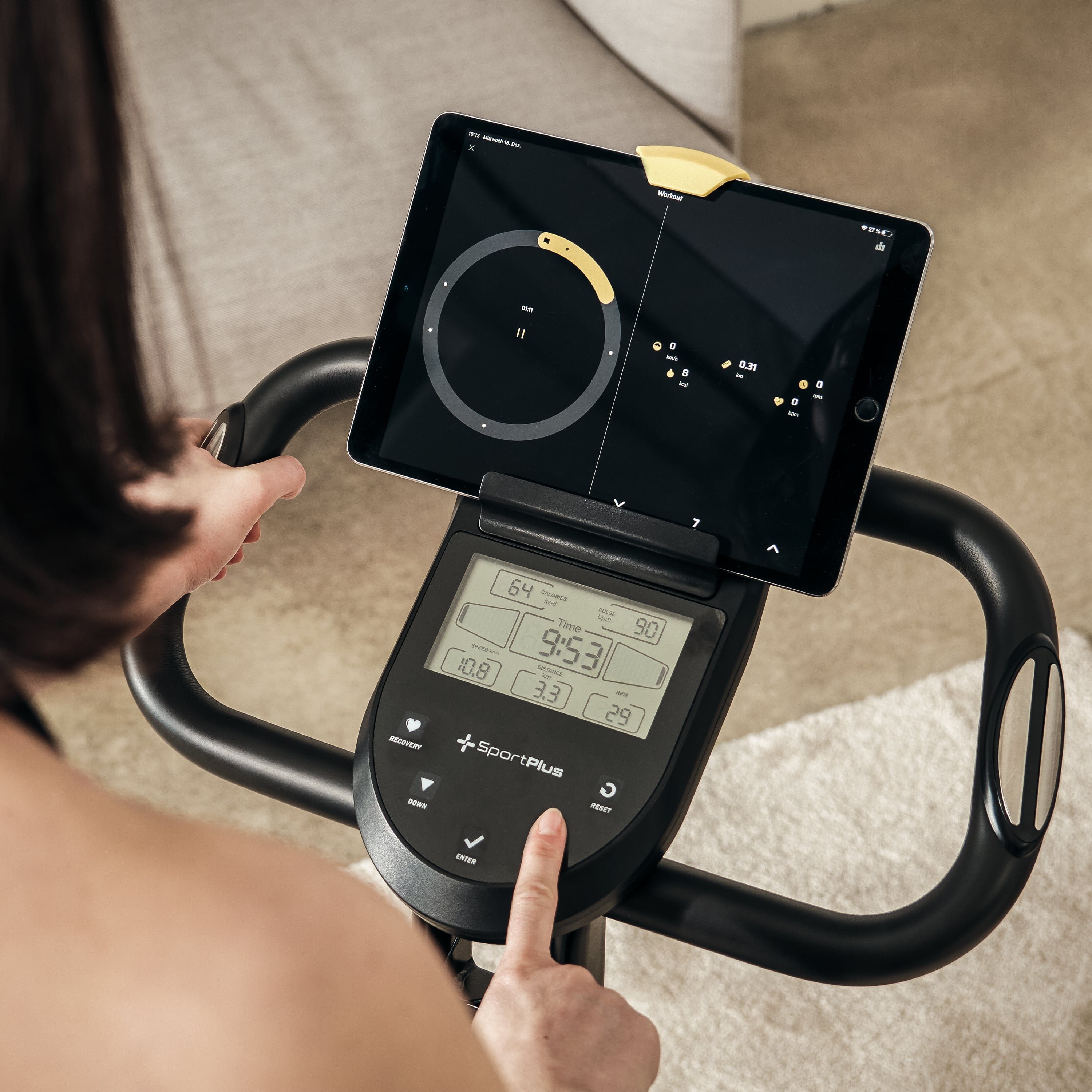 SportPlus Heimtrainer SP-HT-1200-B-iE, Heimtrainer, klappbar für zuhause, X-Bike mit 8 Stufen