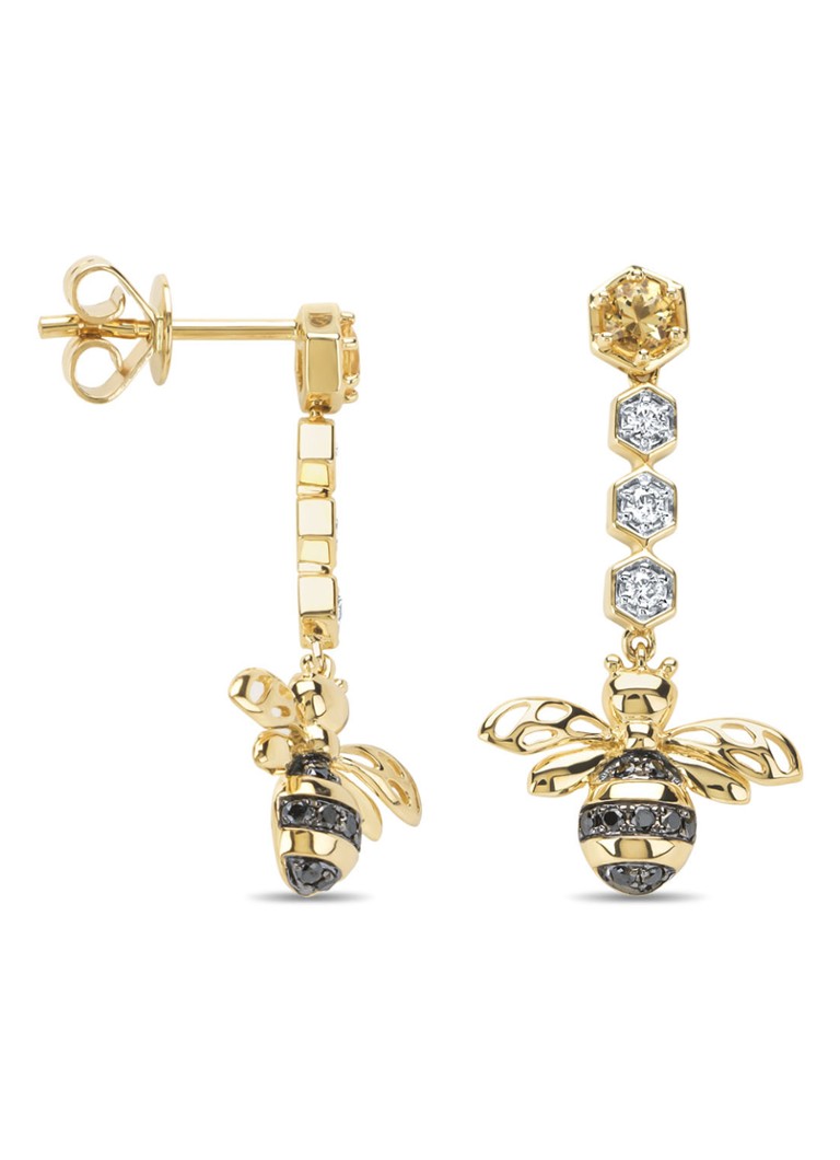 Diamond Point Yellow gold earrings, 0.20 ct citrine, Queen Bee