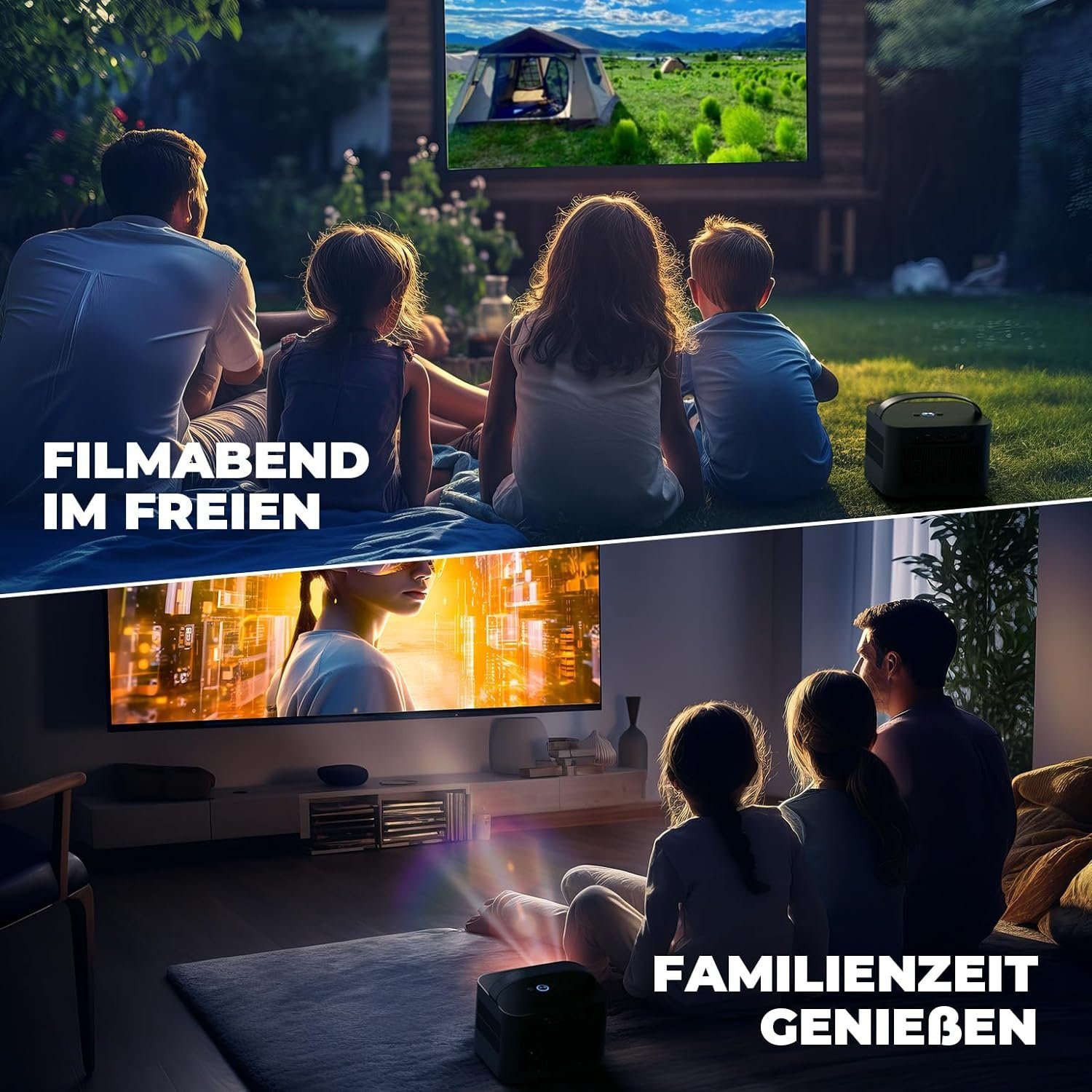 DEERFAMY 1080P 4K unterstützt ±40° Trapezkorrektur Portabler Projektor (15000 lm, 15000:1, Maximal 120