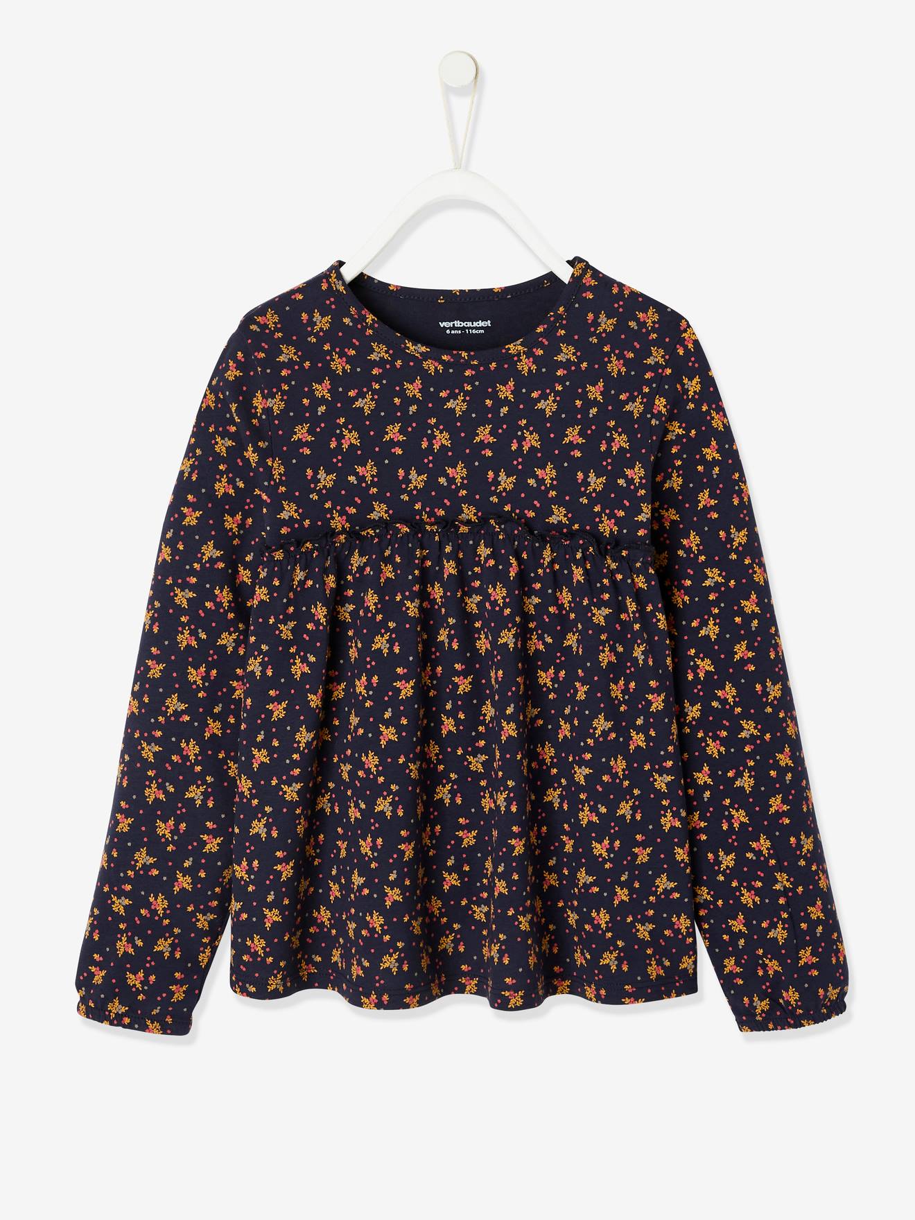T-shirt blouse fille imprimé fleurs rose pâle imprimé