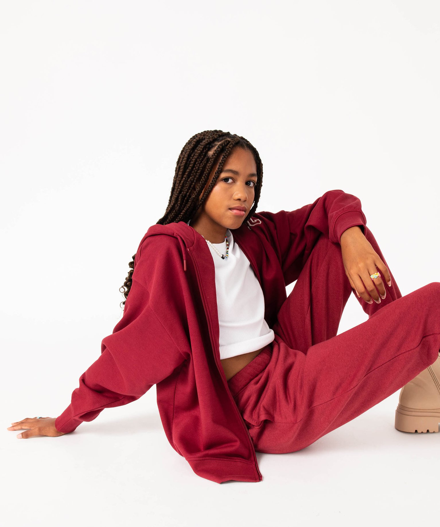 Sweat zippé à capuche coupe large fille rouge fonce | GEMO