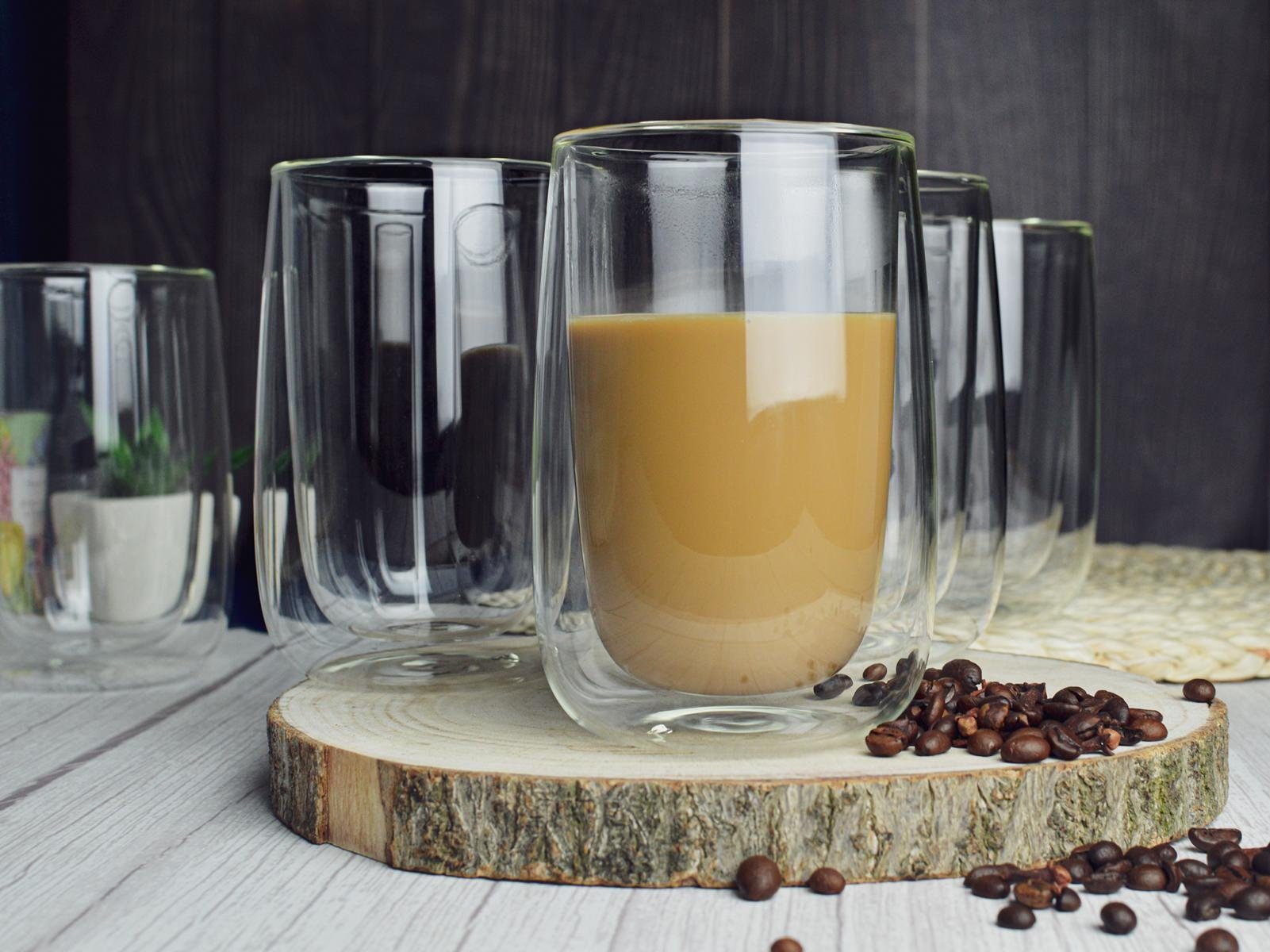 Sendez Thermoglas 6 Doppelwandige Latte Macchiato Gläser 380ml, Glas