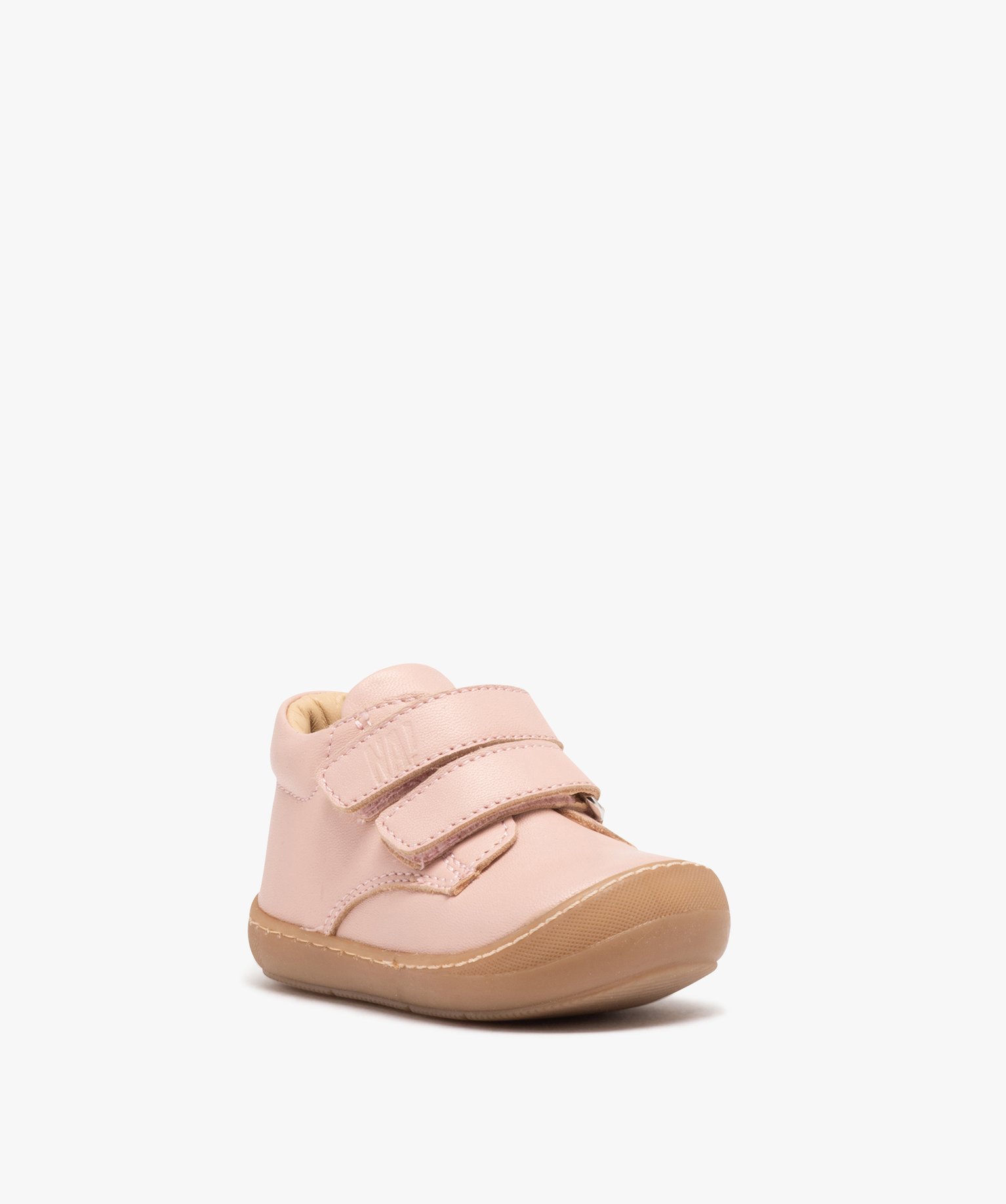 Baskets premiers pas bébé fille dessus en cuir uni - NA! rose | GEMO