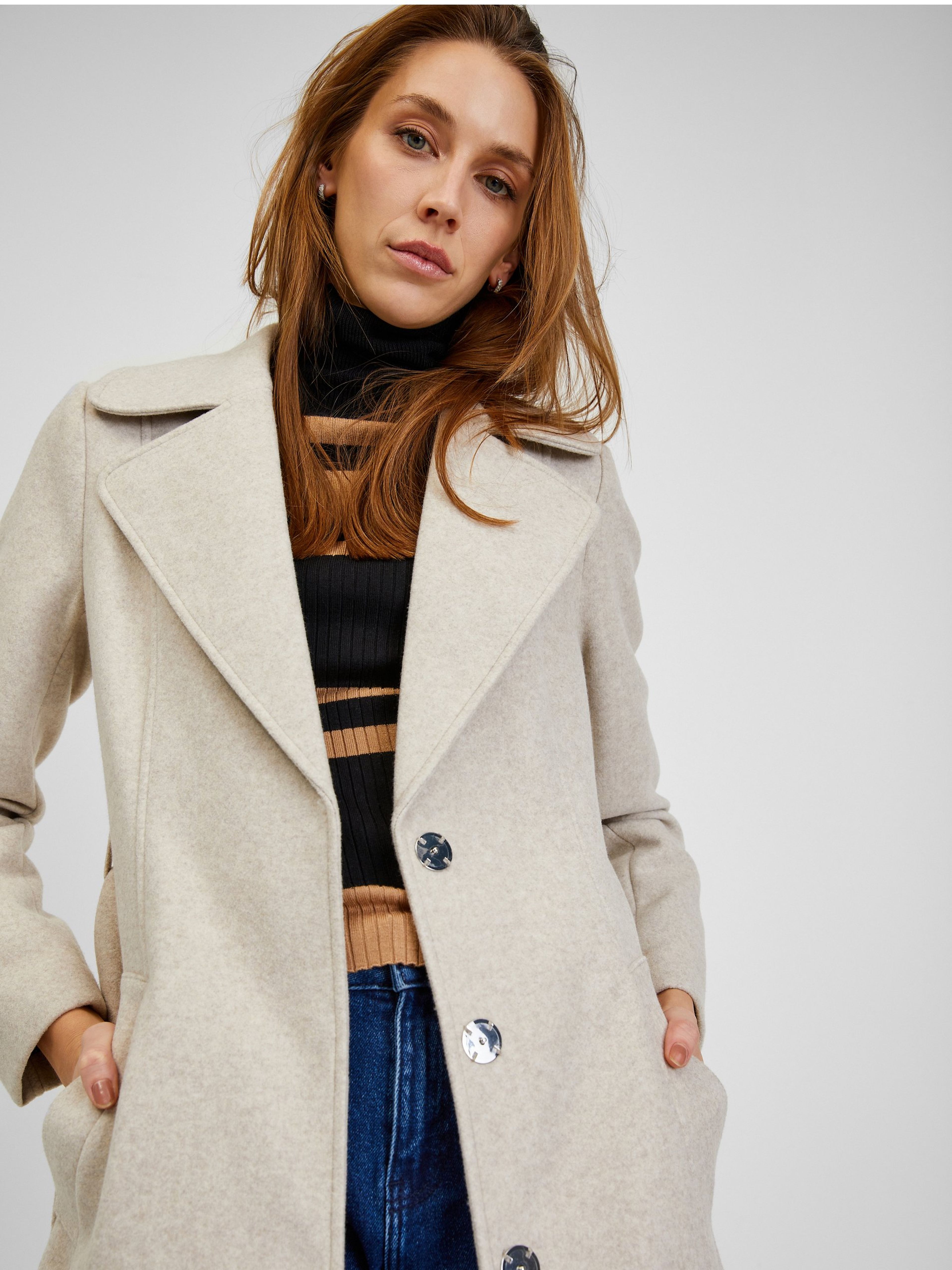 Beige Damen Wintermantel mit Gürtel ORSAY
