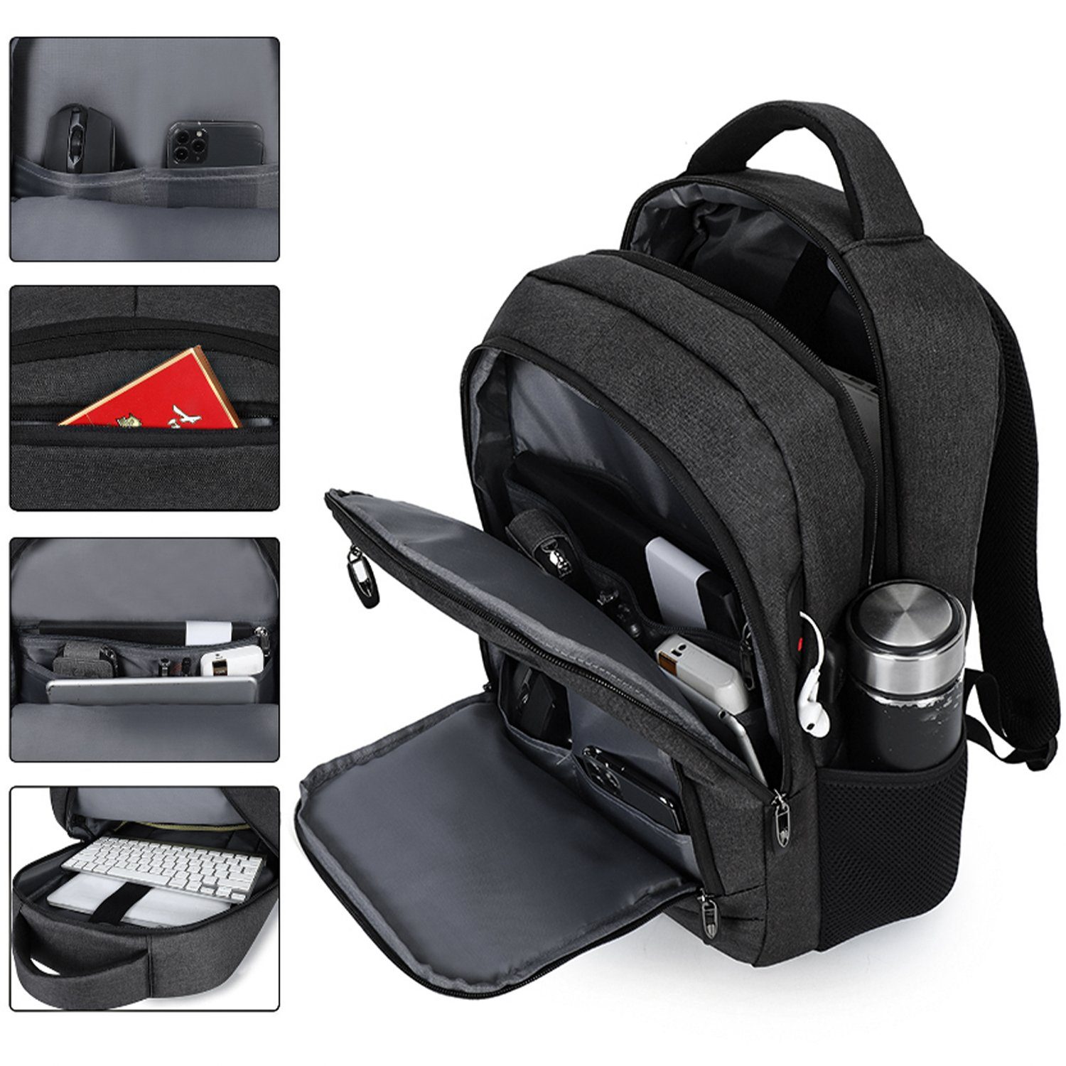 OSTWOLKE Laptoprucksack Laptop Rucksack Arbeit Reisen Wandern Schulrucksack Laptoptasche, mit Lptopfach, mit USB-Ladeanschluss