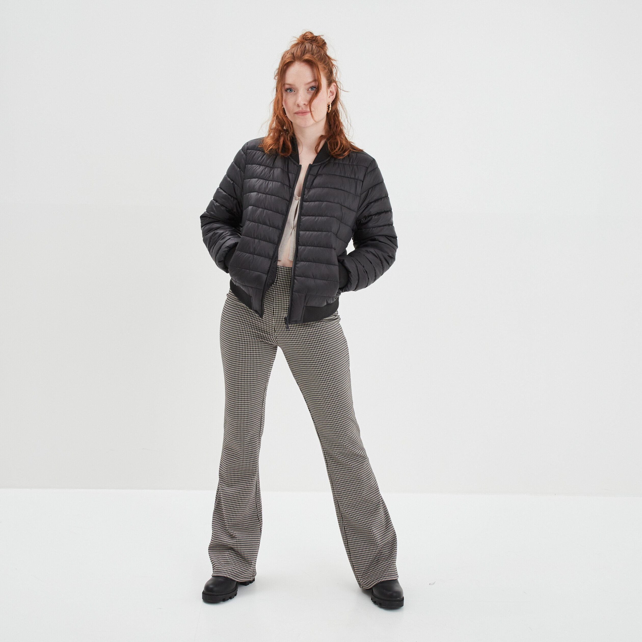 Pantalon flare taille haute élastiquée beige femme | La Halle