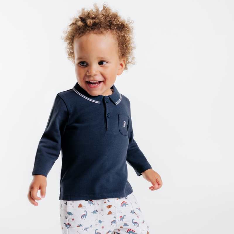 Polo piqué uni manches longues bleu bébé garçon