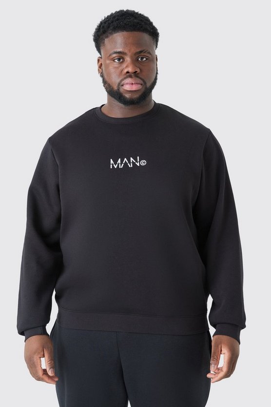 Plus Man-Dash Rundhals Sweatshirt in Schwarz