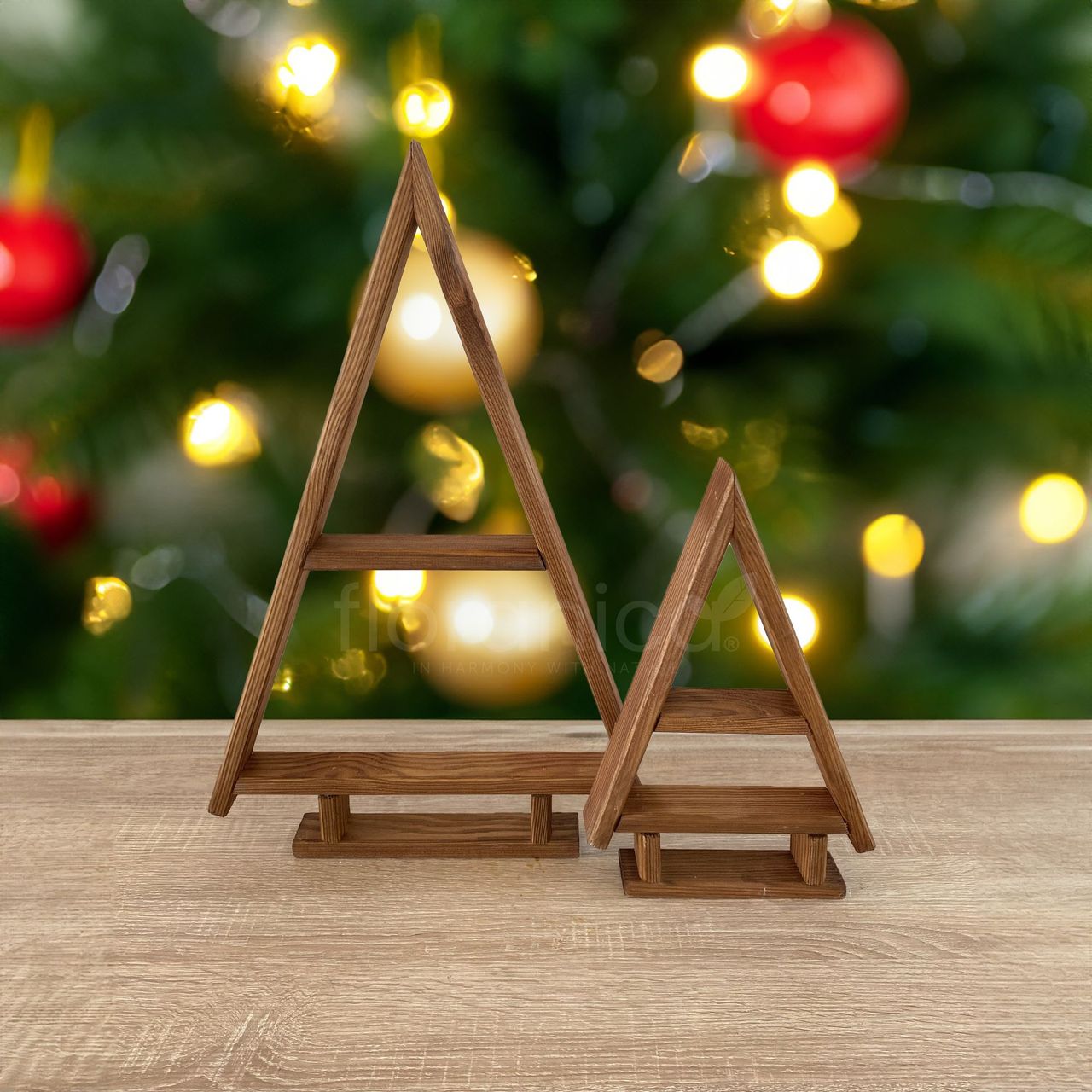 Pemicont Floranica Handgemacht  Holz Baum Weihnachtsbaum Tannenbaum - 2er-Set - Braun