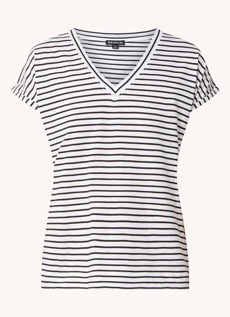 Whistles Willa V-neck T-shirt with stripe print