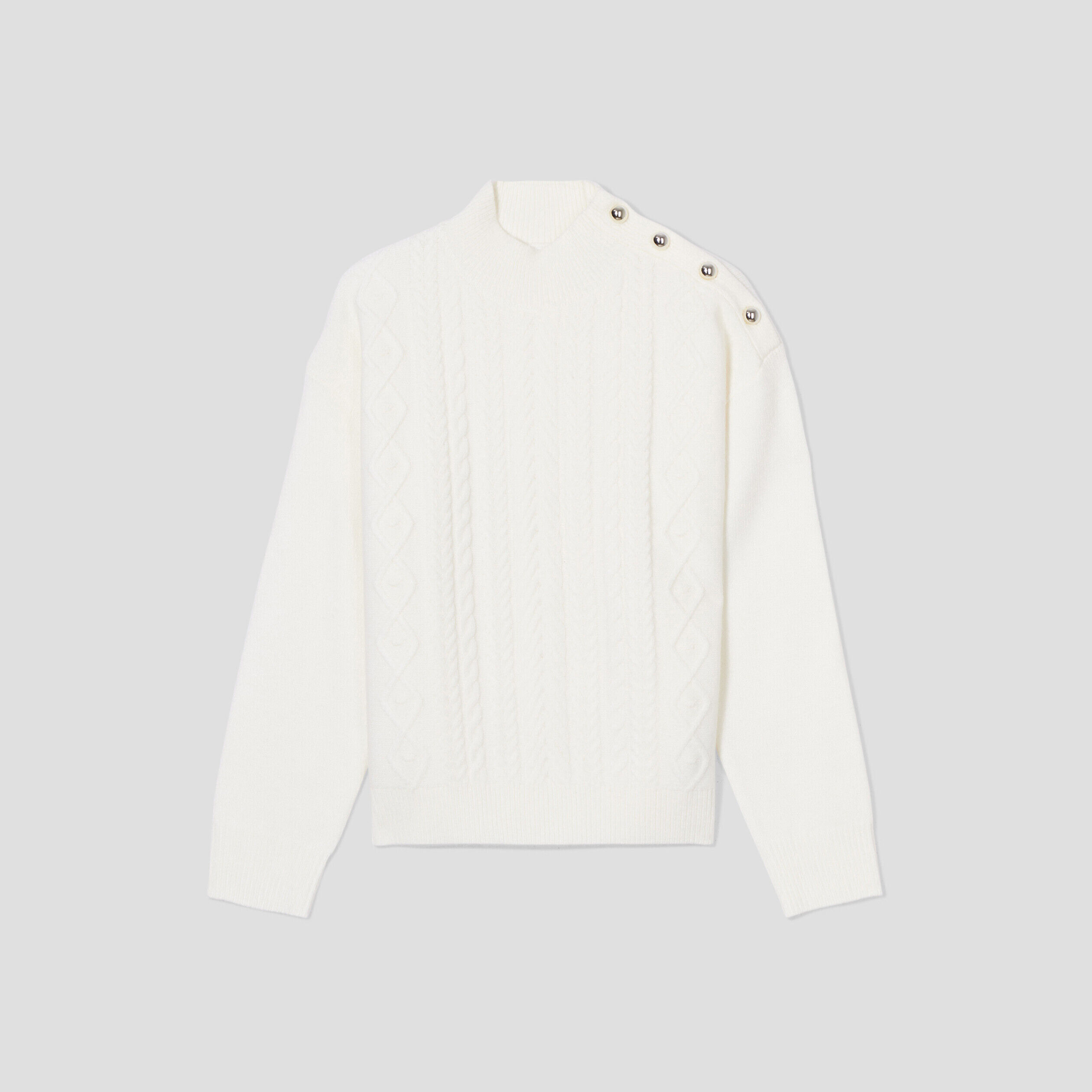 Pull col montant avec torsades ecru femme | Cache Cache