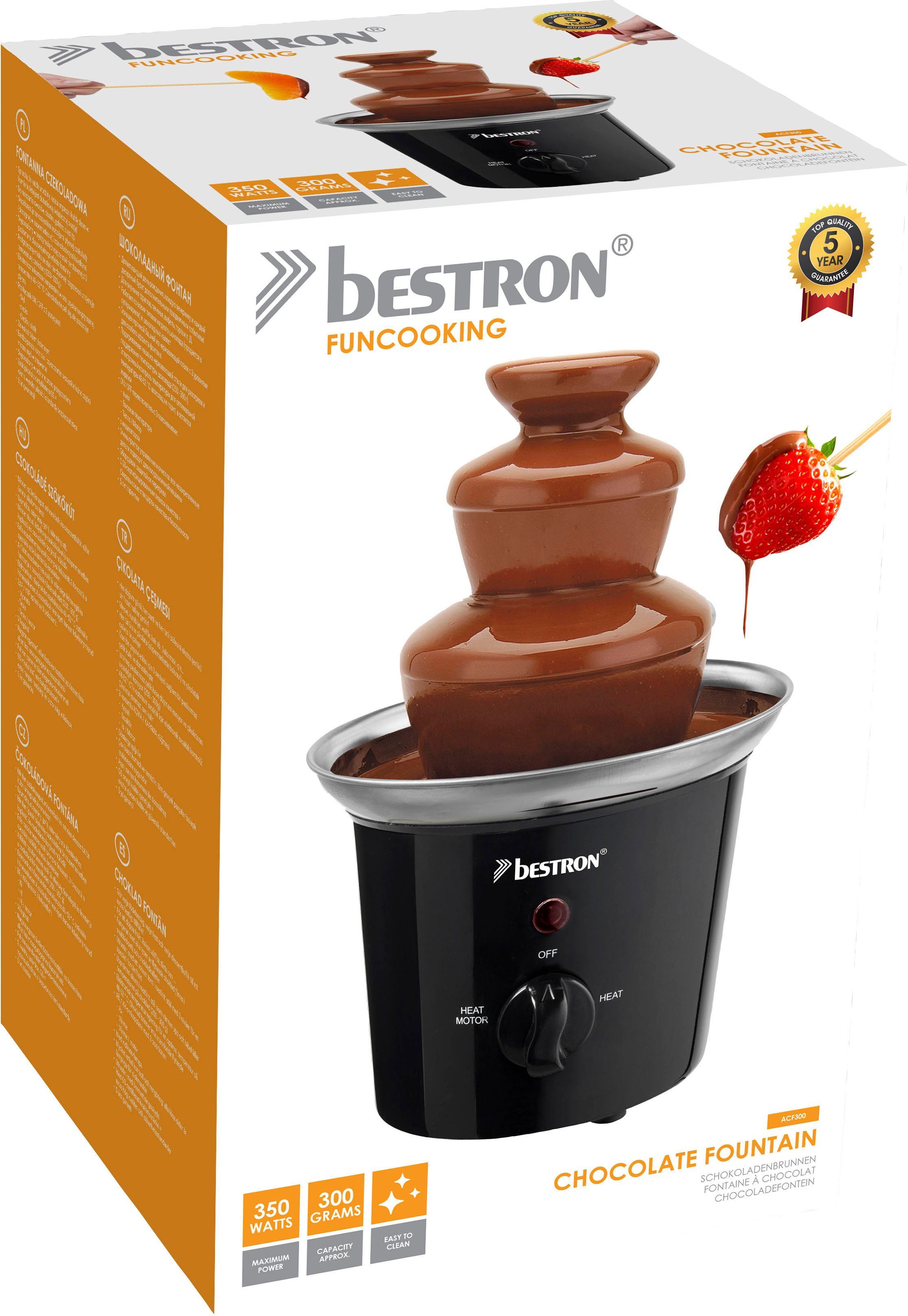 bestron Schokoladenbrunnen ACF300 Funcooking, mit 3 Etagen, 60 Watt, Schwarz/Edelstahl