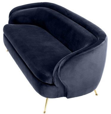 Casa Padrino Loungesofa Luxus Wohnzimmer Samtsofa Mitternachtsblau / Messingfarben 220 x 85 x H. 77 cm - Luxus Möbel