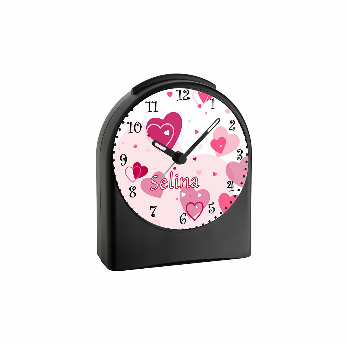 Kinder Funkwecker personalisiert mit Namen Herz Atom-/Funkuhr, 12-Stunden-Anzeigeformat, Schlummerfunktion, Nachtlicht, Geräuschlos/Ohne Ticken