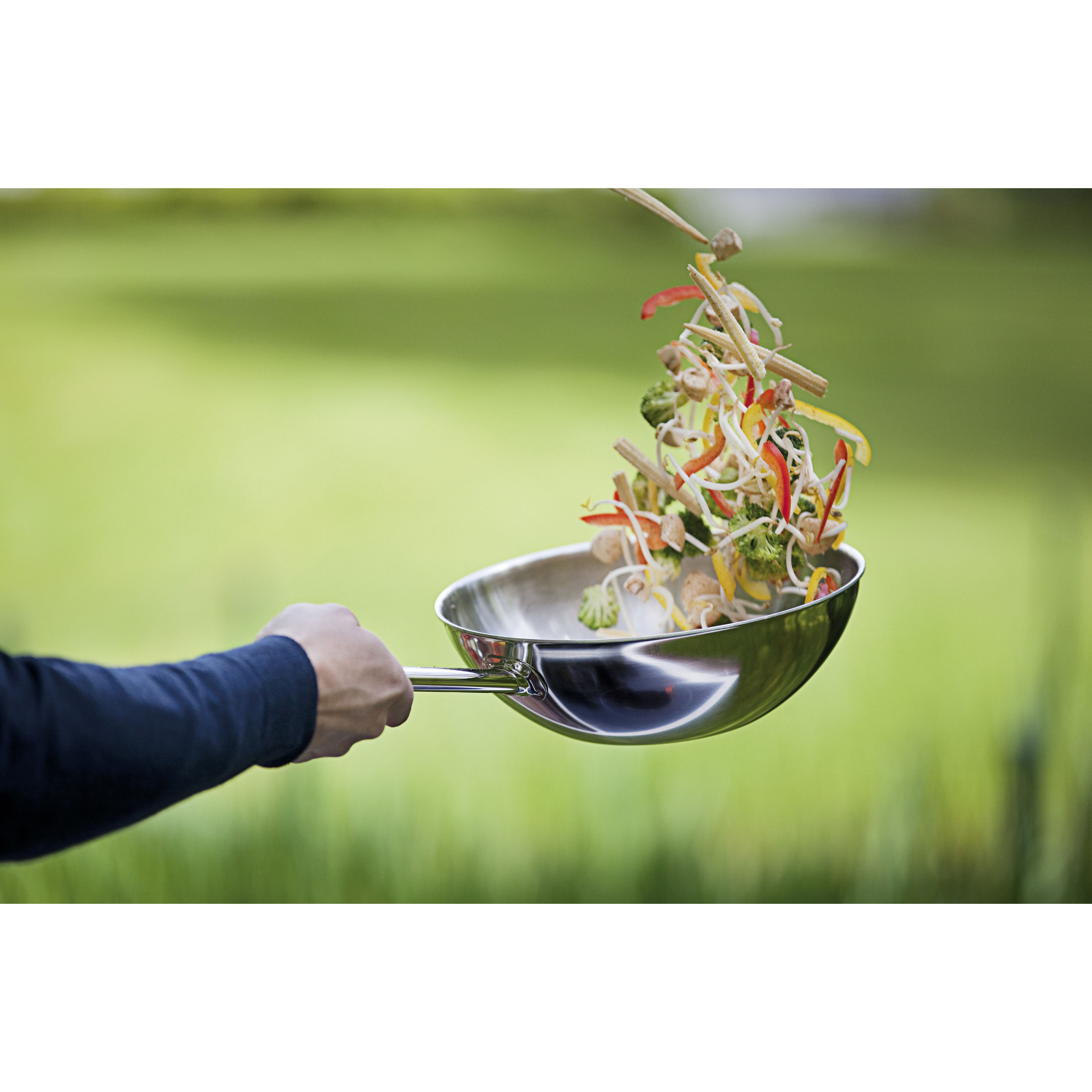 Wok flacher Boden 26 cm, 18/10 Edelstahl