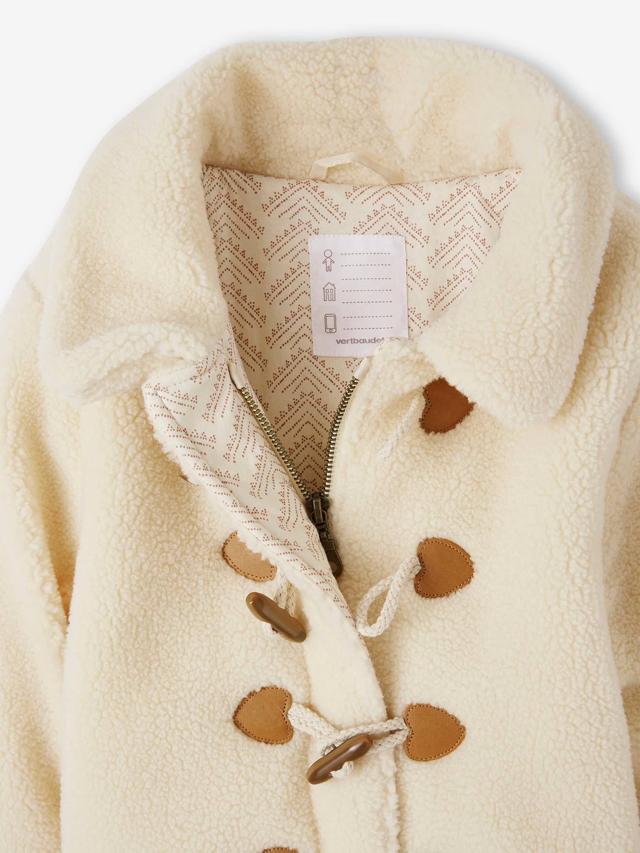Vertbaudet Mädchen Teddyfleece-Mantel mit Knebelverschluss, Wattierung Recycling-Polyester - wollweiß