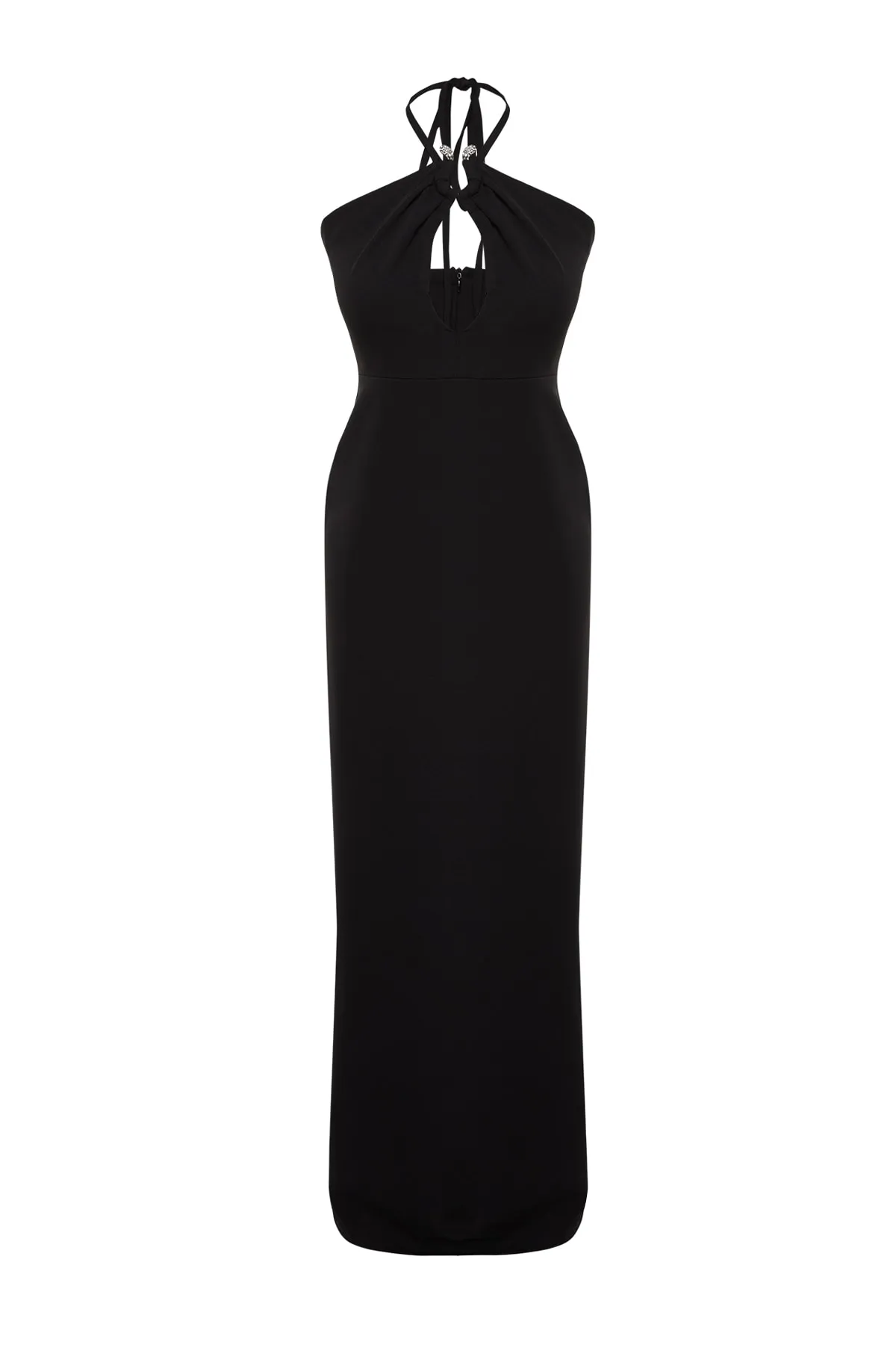 Trendyol Collection  Schwarzes langes Abendkleid mit Accessoire-Details TPRSS23AE00183