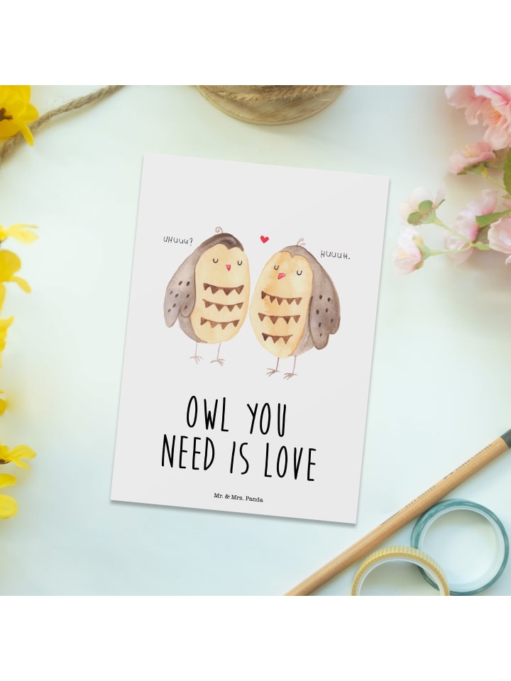Mr. & Mrs. Panda Postkarte Eulen Liebe mit Spruch in Weiß günstig kaufen onesize