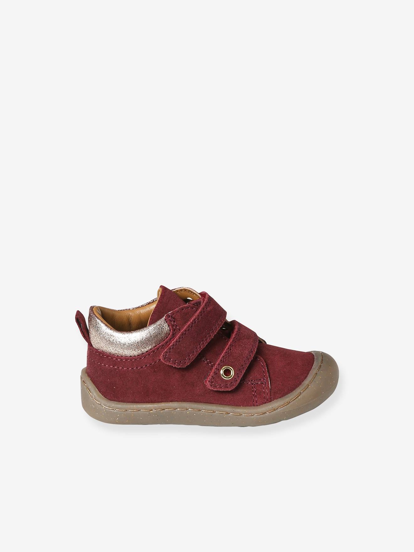 Bottillons scratchés cuir souple bébé premiers pas bordeaux