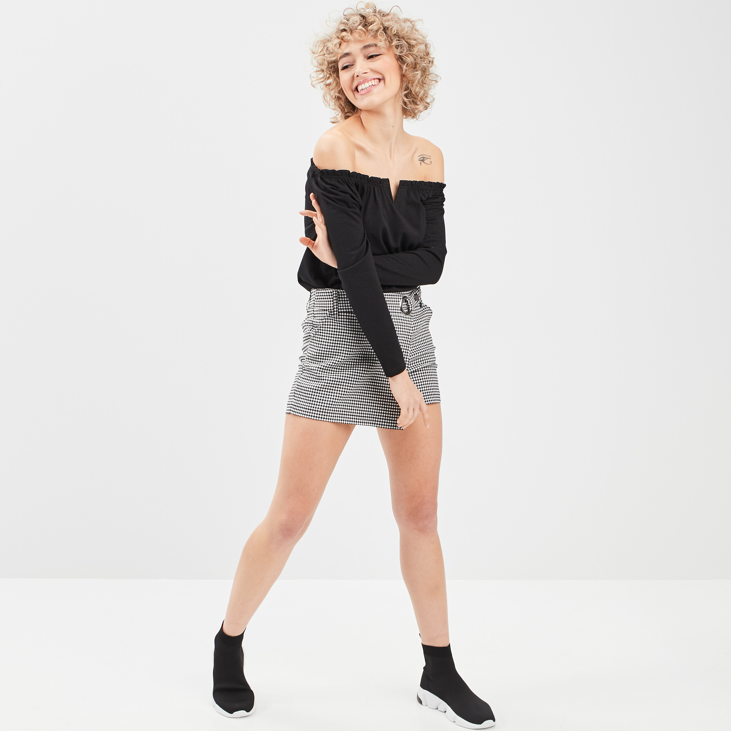 Jupe droite avec boucle noir femme | La Halle