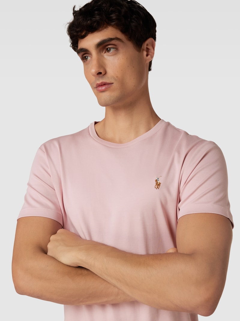 T-Shirt mit Streifenmuster Modell 'PIMA' in rosa