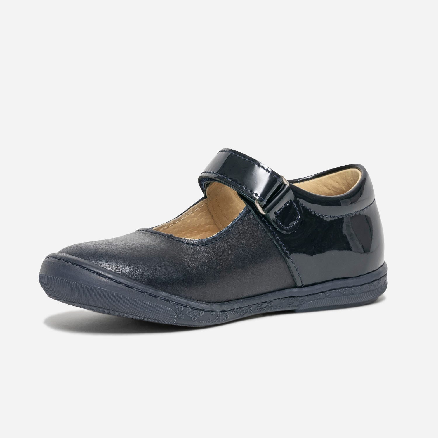 Babies bleu marine en cuir et verni
