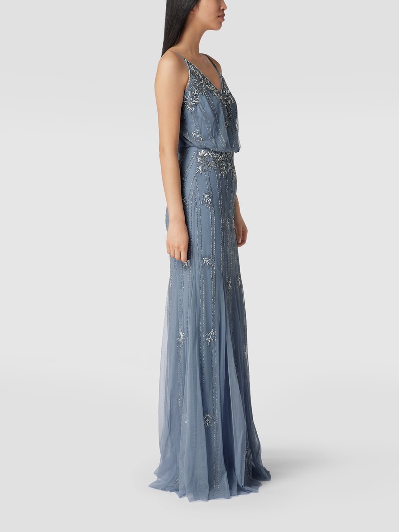 Abendkleid mit Pailletten und Ziersteinen in bleu