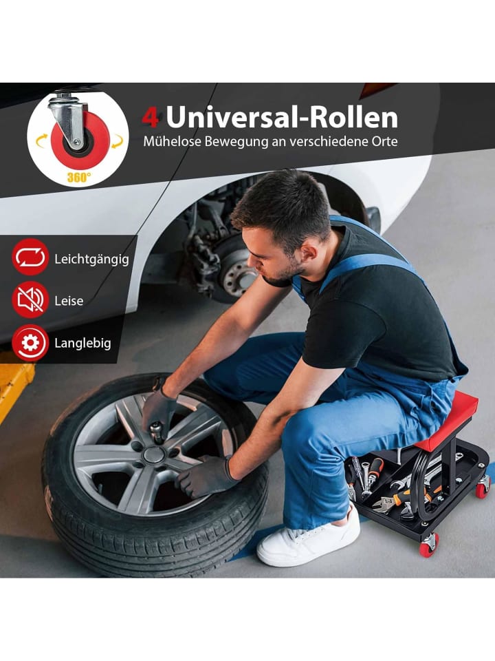 COSTWAY Werkstatthocker mit Rollen in Rot günstig kaufen onesize