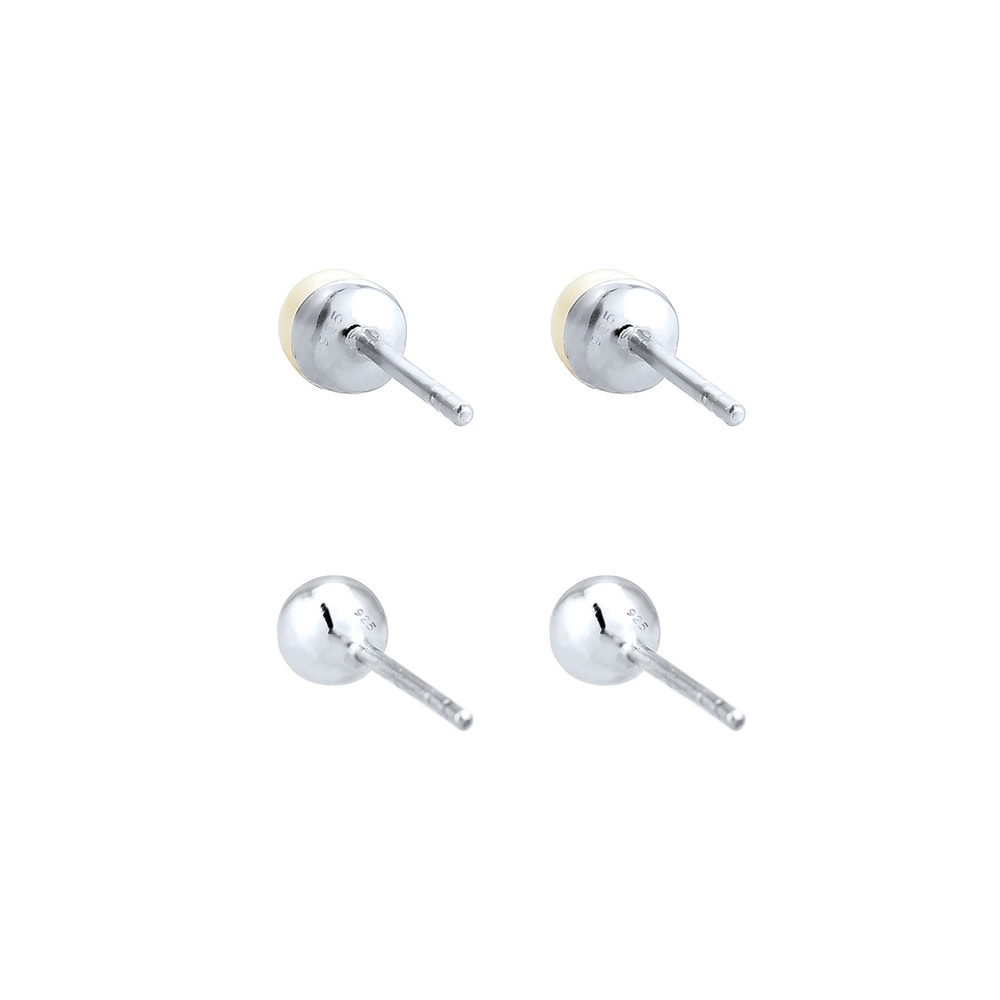 Elli Elli Boucles d'Oreilles Set avec Perle d'Eau Douce Basic Clous d'Oreille Femme -  Boucles d'oreilles