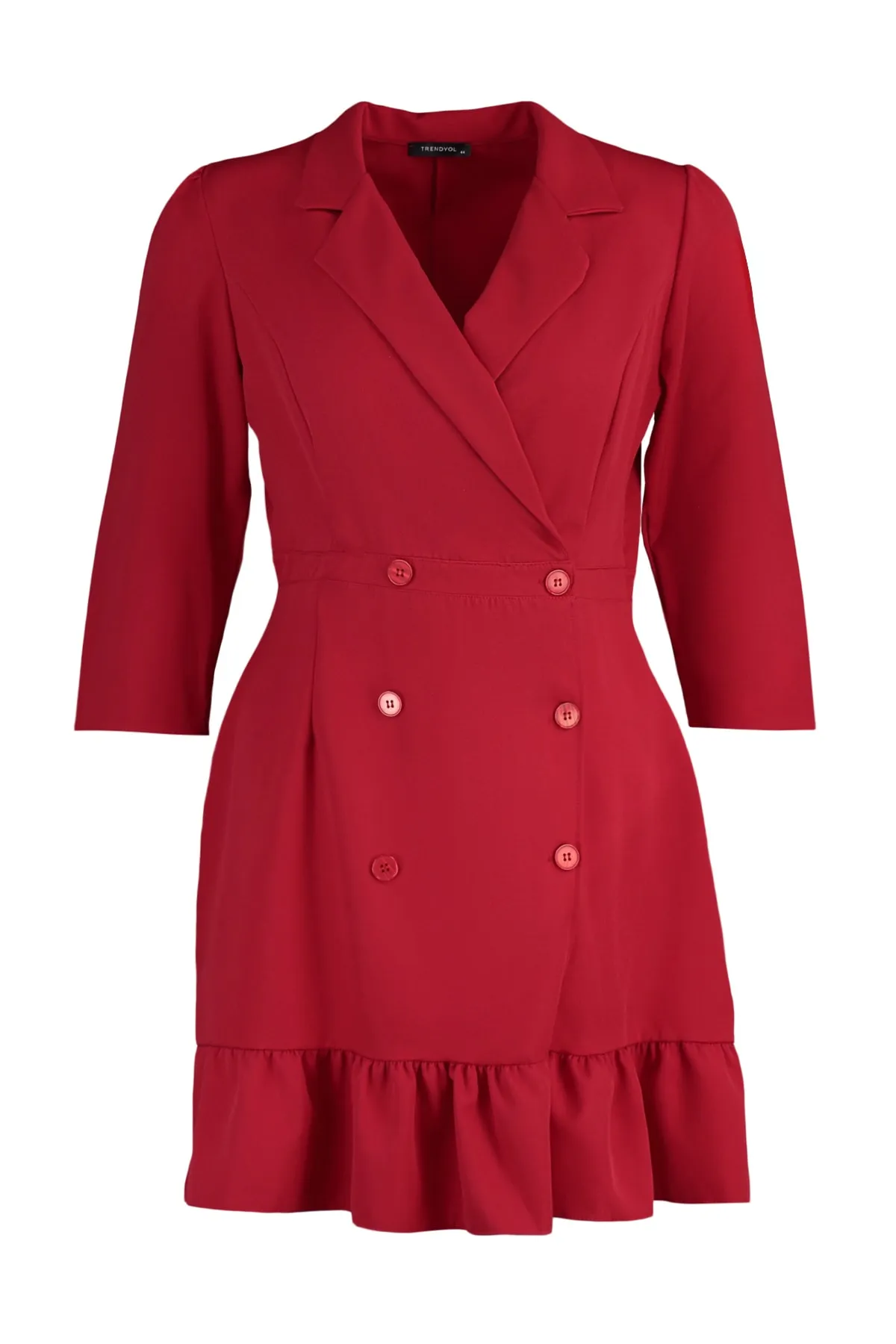 Trendyol Curve  Rotes ungefüttertes Mini-Jackenkleid aus Webstoff mit Dreiviertelärmeln in Übergröße TBBAW23AH00042