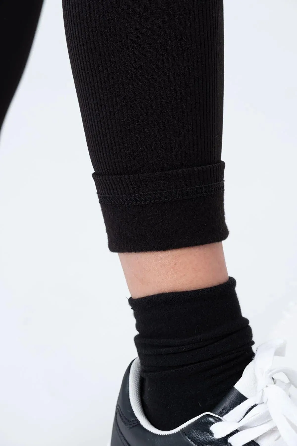 Domoda  Schwarze Fleece-Innenseite, elastische, erhöhte, gerippte, kombinierte Interlock-Winter-Strickstrumpfhose