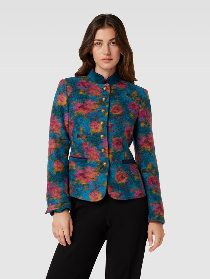 Blazer mit Stehkragen in petrol