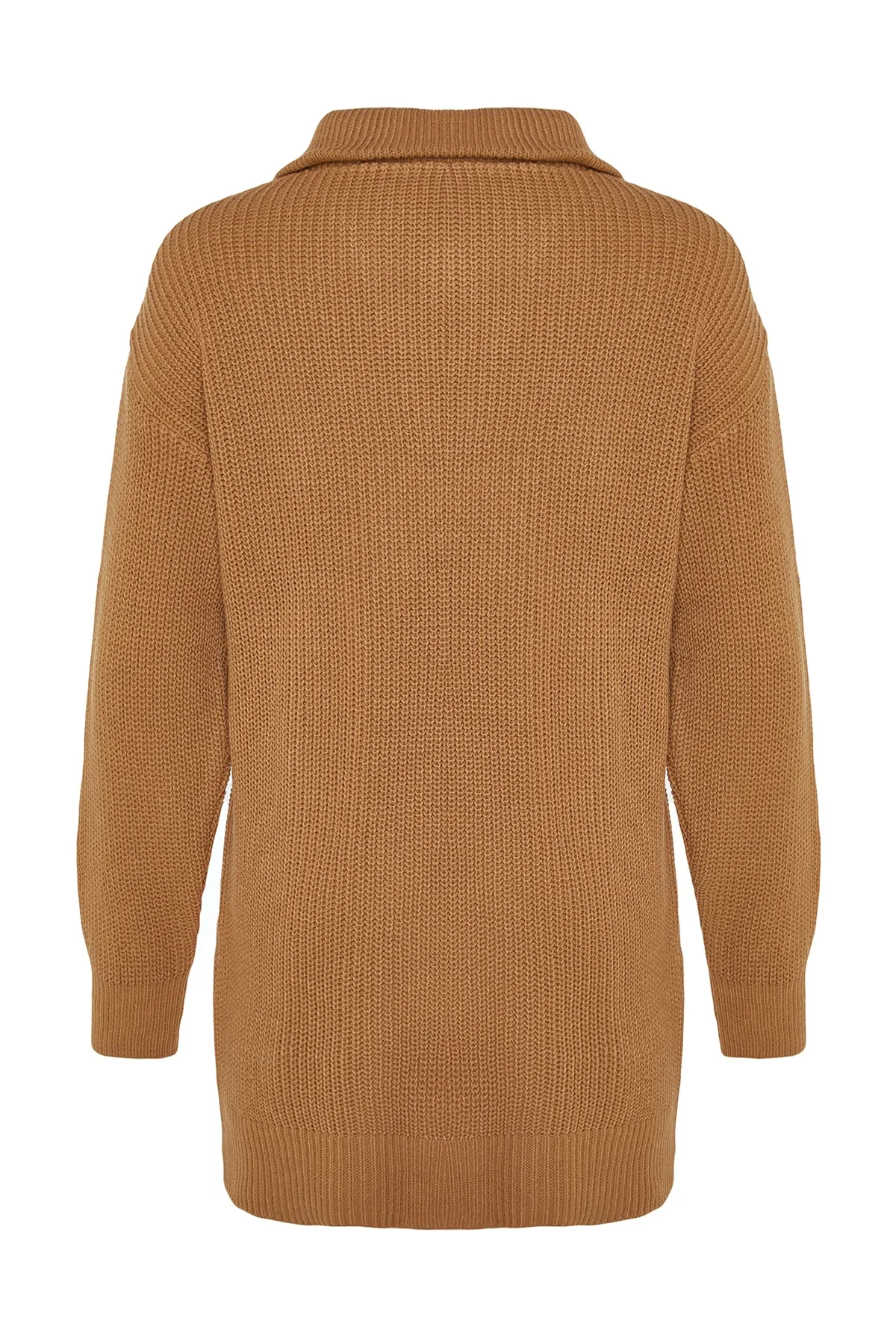 Trendyol Modest  Kamelfarbener, detaillierter Strickpullover mit Reißverschluss TCTAW24AK00137