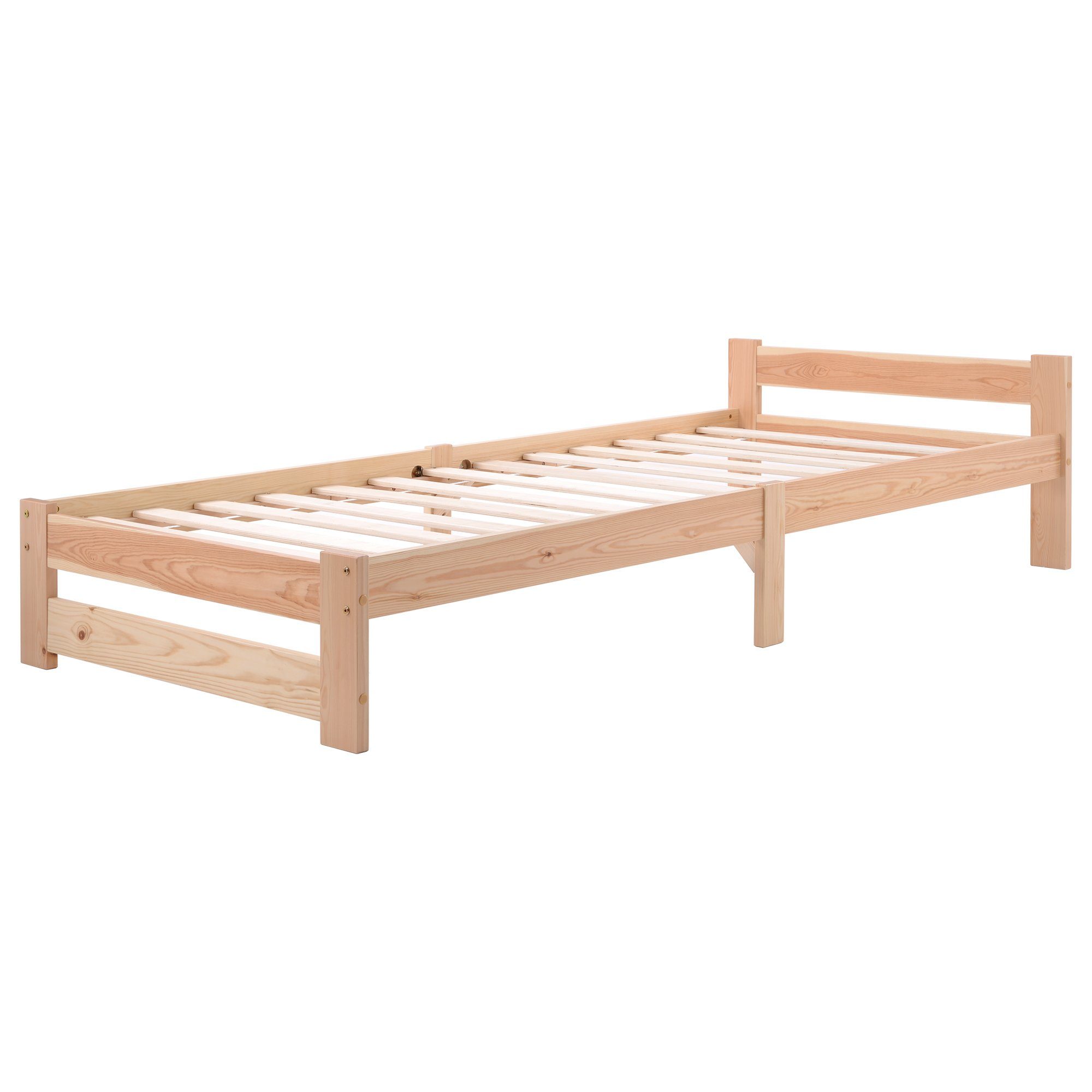 Merax Massivholzbett mit Kopfteil und Lattenrost, Futonbett, Einzelbett 90x200 cm