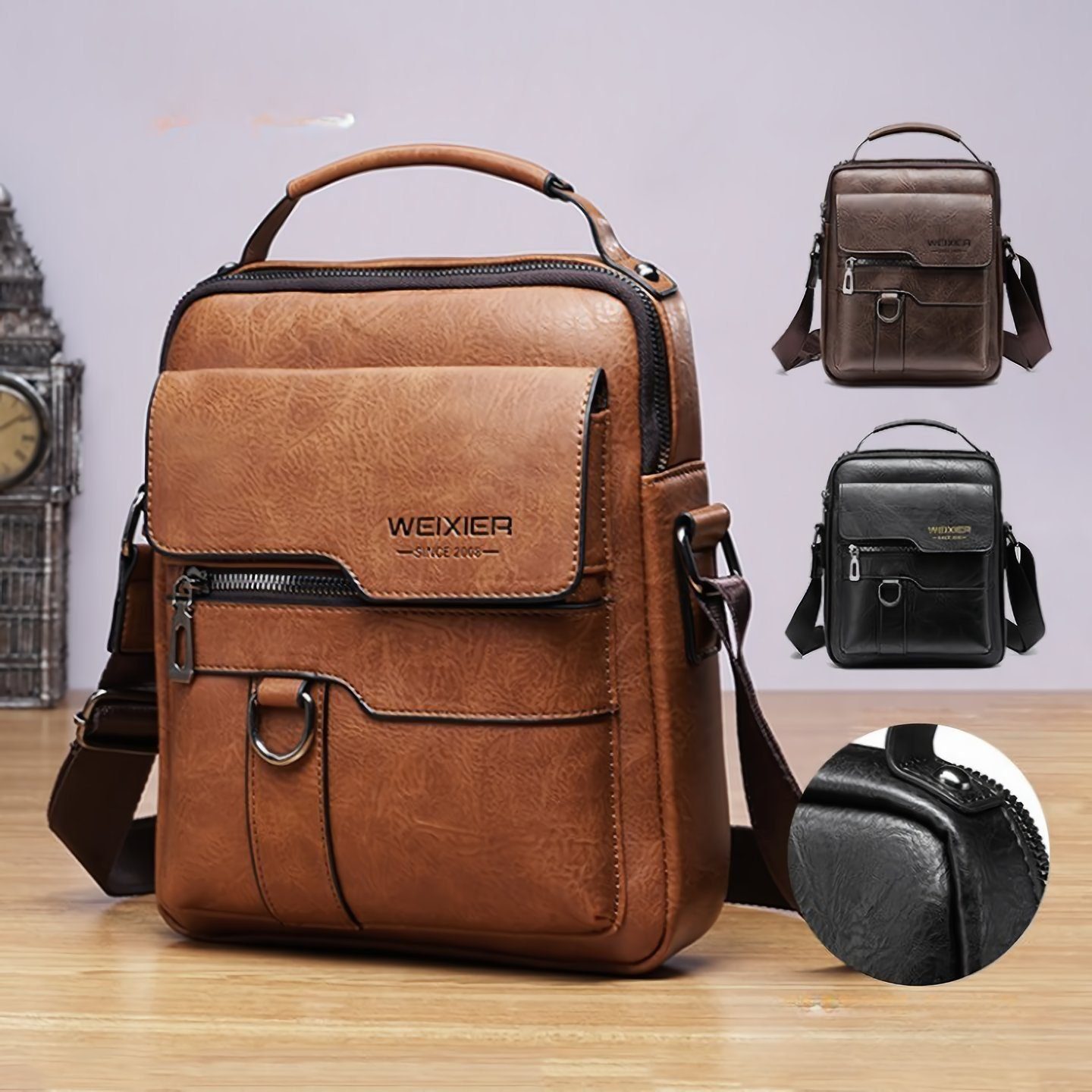 Suzakuin Umhängetasche KunstlederLeder-Schultertasche Herren -geräumig und strapazierfähig