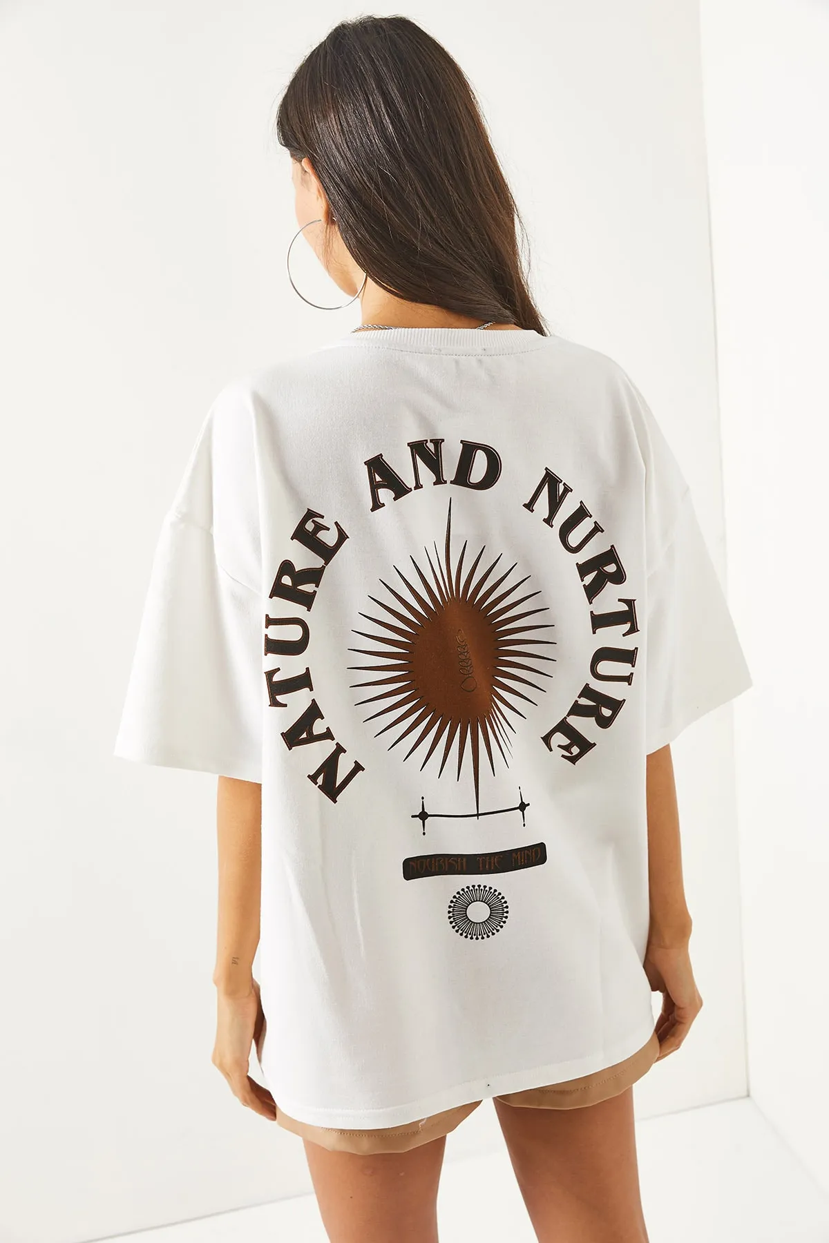 Olalook  Damen-T-Shirt „Symbol“, weiß, vorne und hinten, bedruckt, 2-fädig, Unisex, Oversize-T-Shirt TSH-19000696