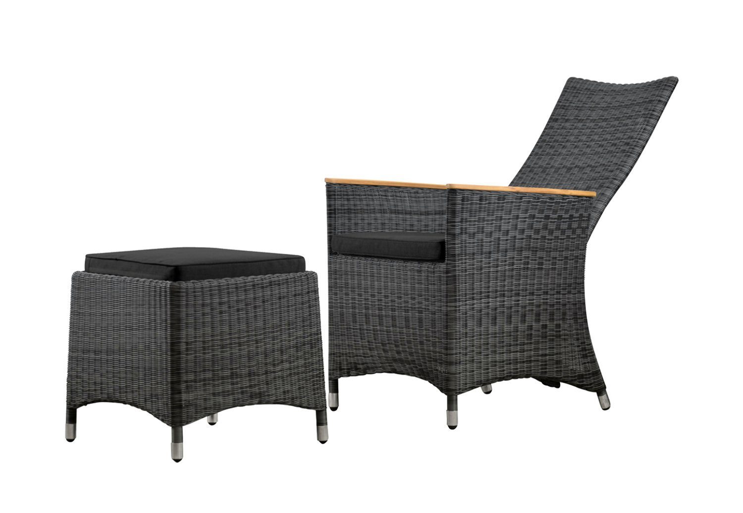 Kai Wiechmann Fußhocker Polyrattan Geflechthocker, wetterfester Fußhocker Rattanoptik, moderner Polyrattan Gartenhocker in Schwarz