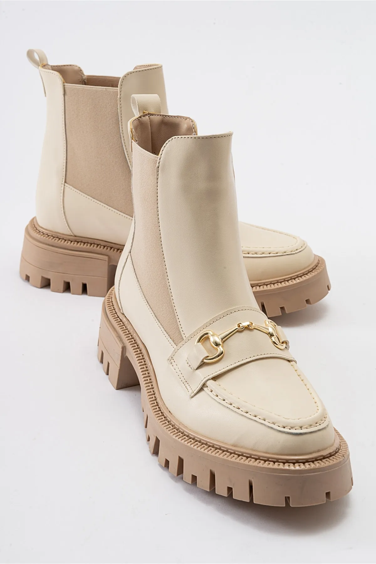 LuviShoes  VESPER Beige Chelsea-Stiefel für Damen mit Schnalle