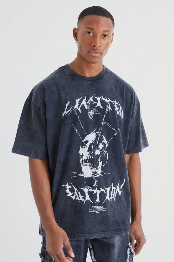 Oversize T-Shirt mit Totenkopf-Print