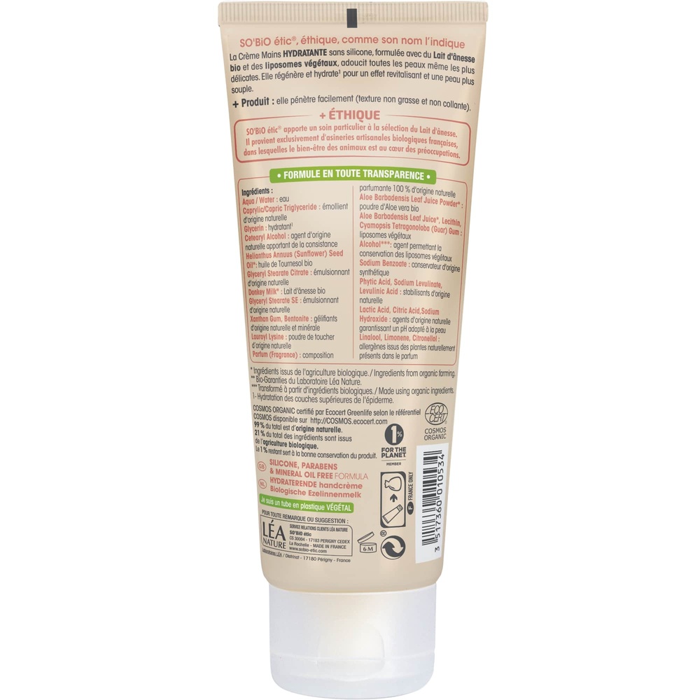 LÉA NATURE SO BiO étic Crème mains hydratante¹, adoucit, Lait d'ânesse bio Crème mains