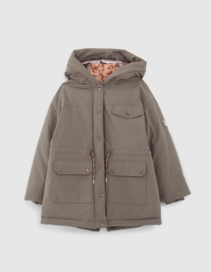 Parka 3-en-1 kaki fourrée et veste réversible fille