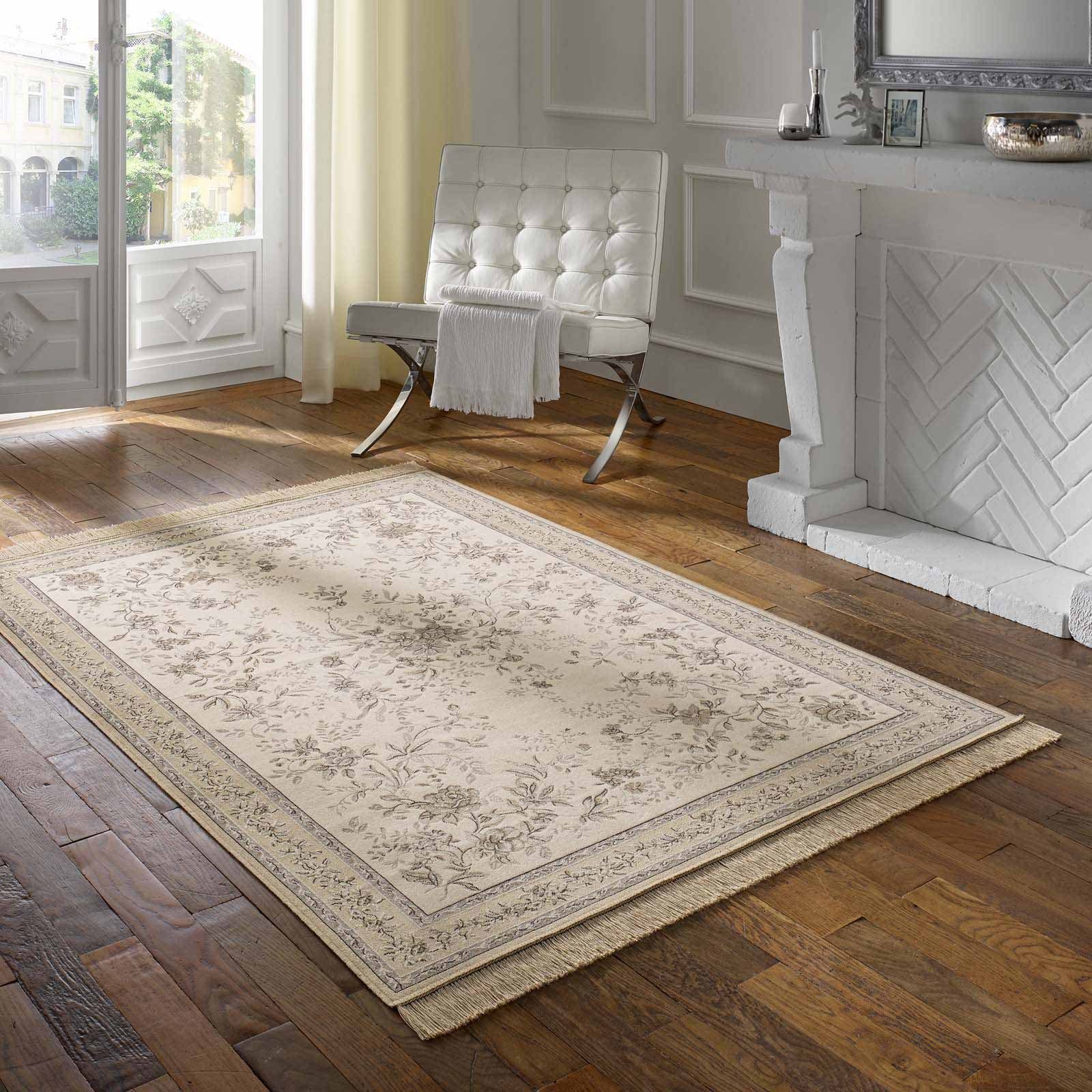 Teppich Palazzo Royal Antique Roses Bordüre, TaraCarpet, rechteckig, Höhe: 6 mm, Bordüre Seiden Optik B.grau Wohnzimmer Schlafzimmer Esszimmer 67x105