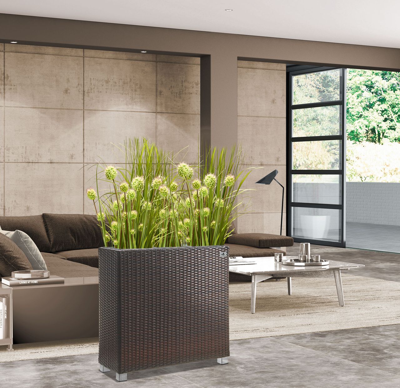 Weles Raumteiler Pflanzkübel Polyrattan 76x26x73cm, bicolor-braun, 3x Kunststoff-Einsätze, mit Aluminiun-F