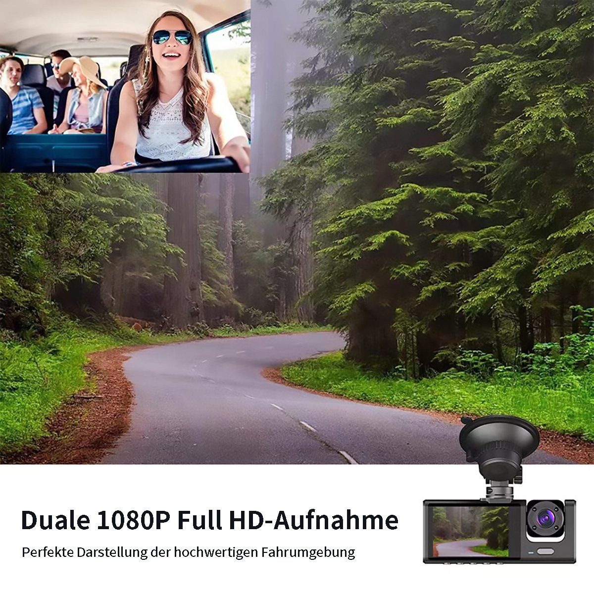 Yoyaxi 3-Kanal HD 1080P Auto-WLAN-Kamera Dashcam (Gleichzeitige Videoaufzeichnung im und hinter dem Auto)