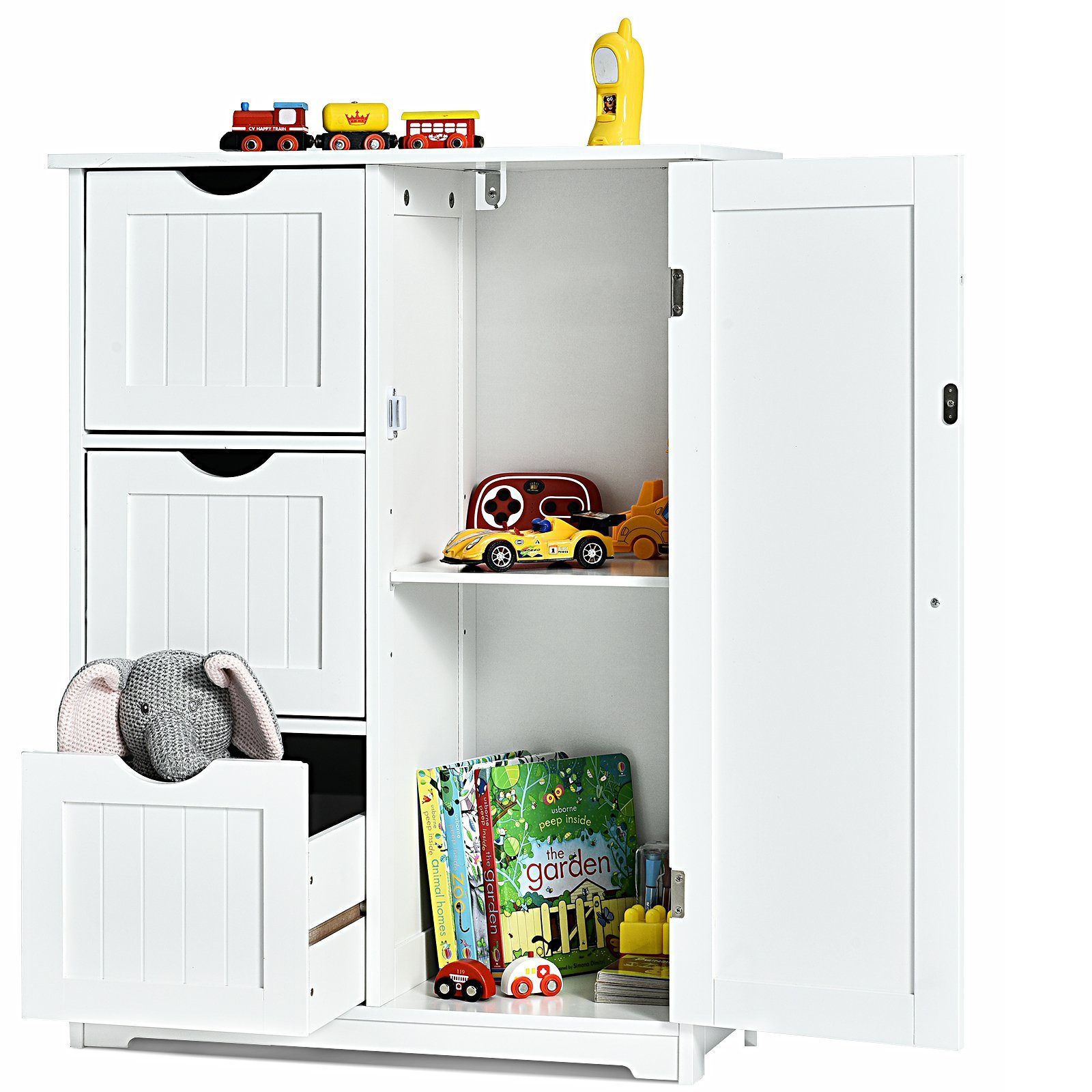 COSTWAY Badkommode, 3 Schubladen, mit verstellbarer Ablage, 30 x 60 x 81 cm