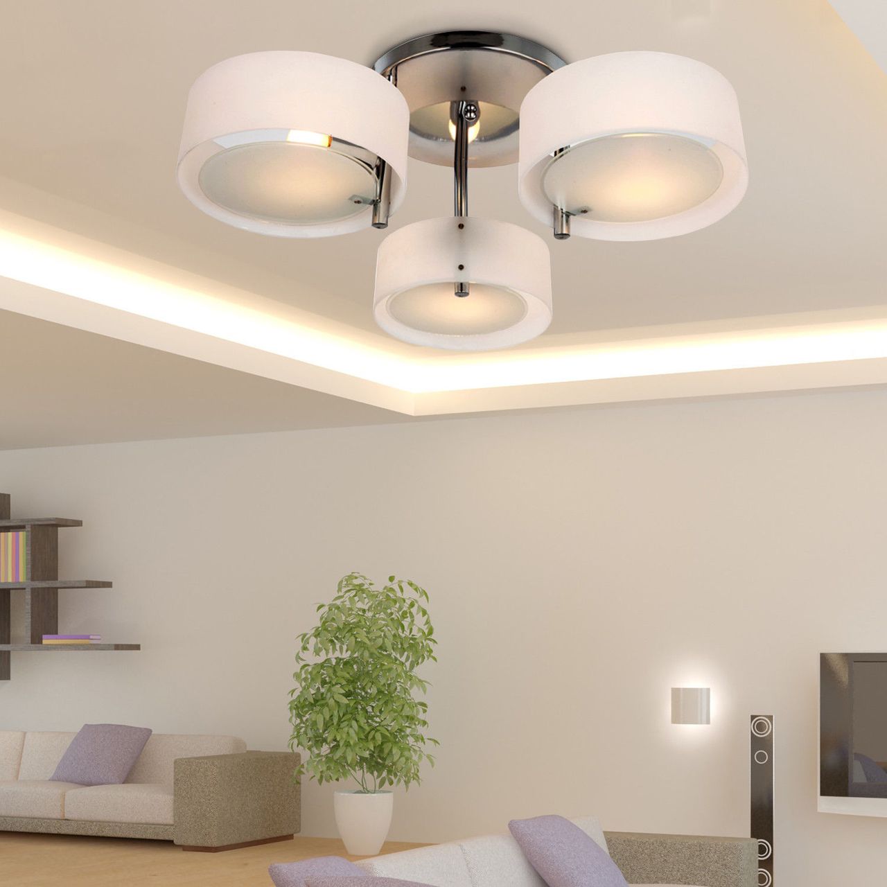 HOMCOM Deckenlampe Deckenleuchte Kronleuchter 40W Leuchte 3-flammig Chrom Acryl E27, Warmweiß, Ø64xH20cm