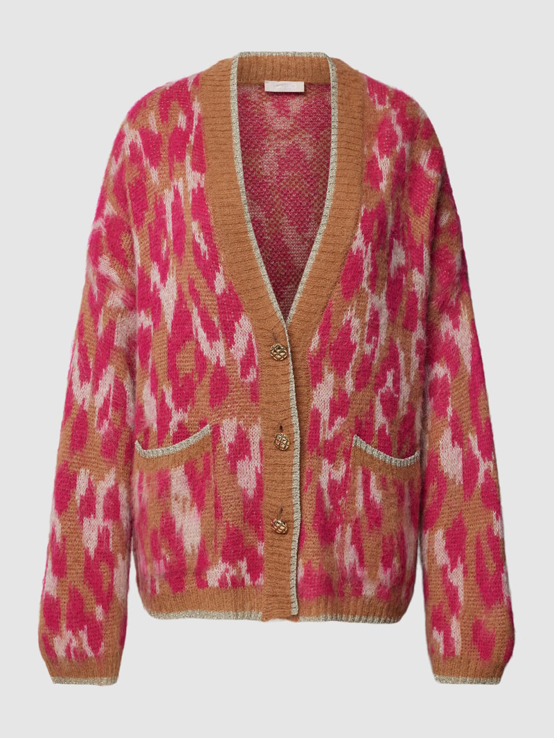 Strickjacke mit Allover-Muster und Eingrifftaschen in pink
