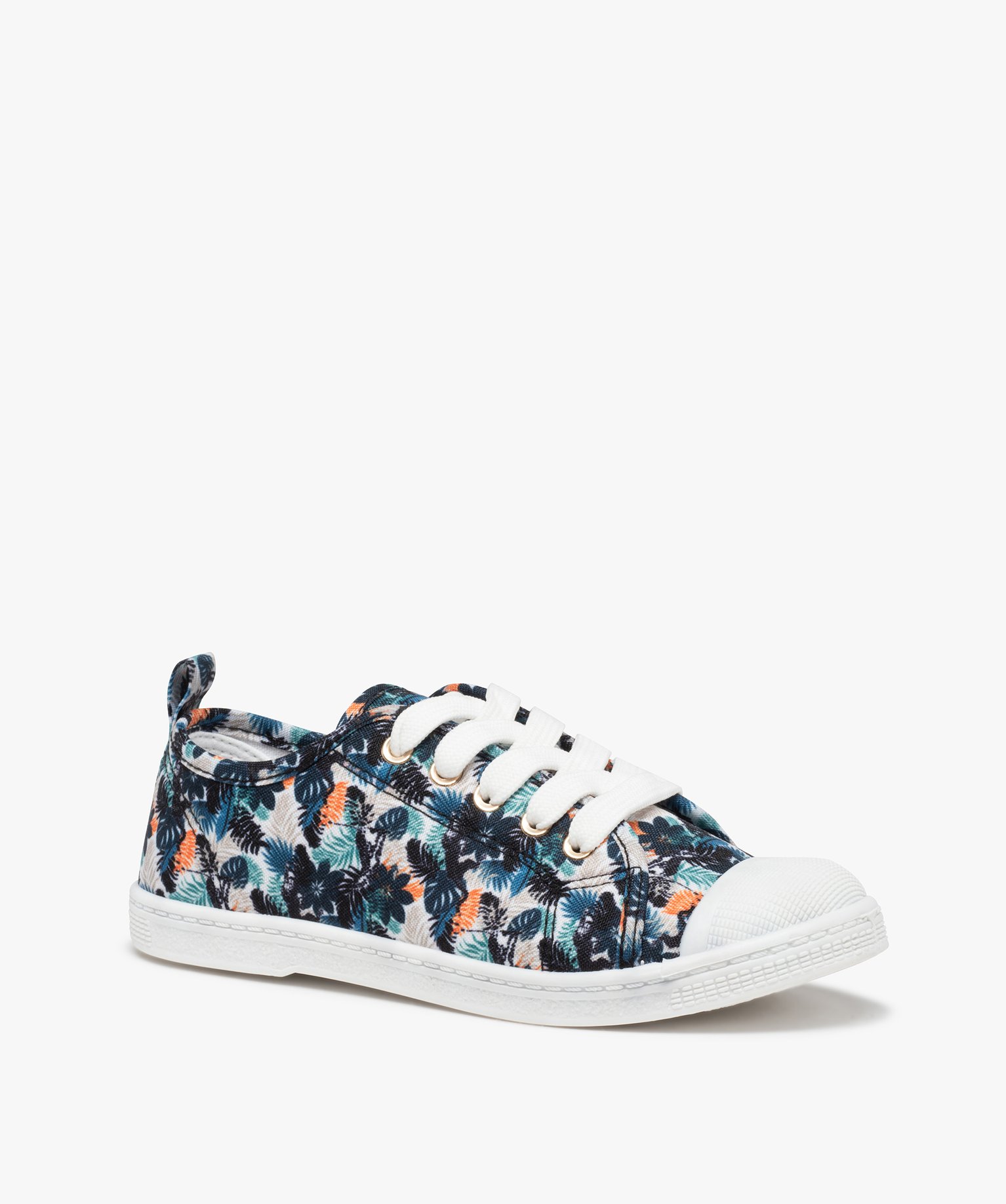 Baskets fille en toile à bout renforcé fermeture lacets bleu | GEMO