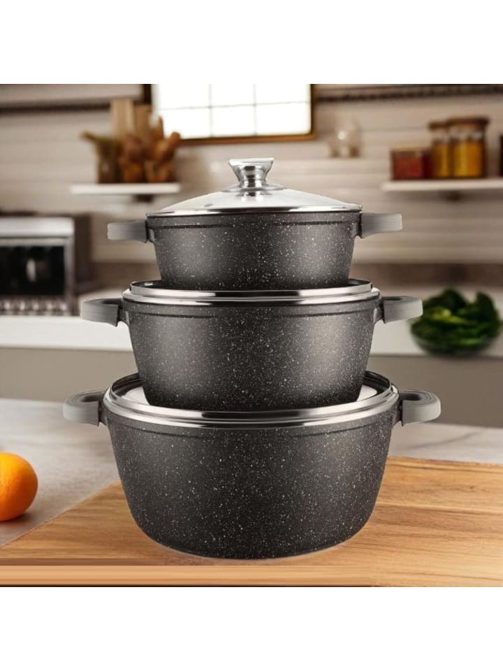 Cheffinger 6-tlg Kochtopfset mit Deckel ø36cm/ø40cm/ø44cm in Schwarz günstig kaufen 36-44