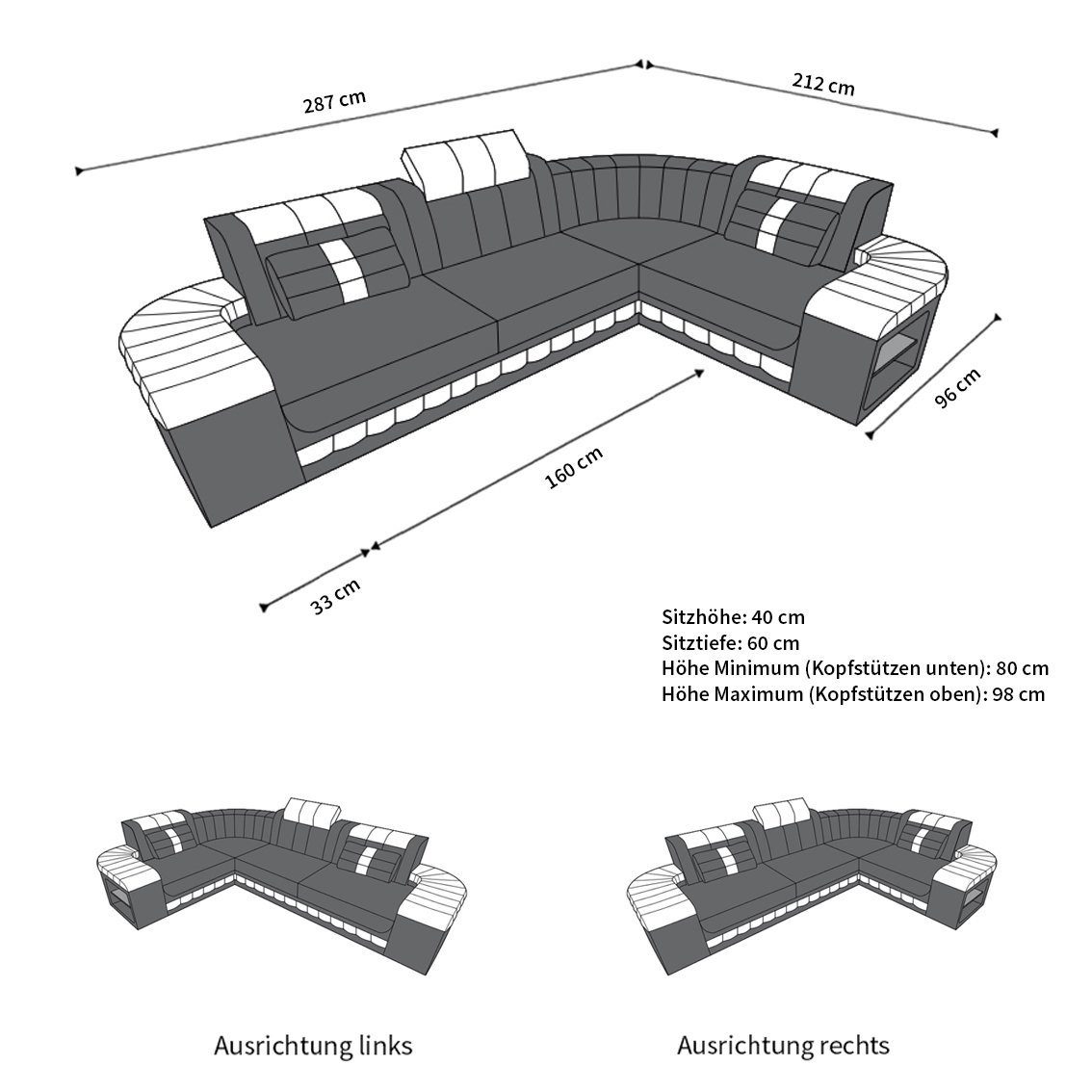 Sofa Dreams Ecksofa Ledercouch Ledersofa Bergamo L Form Leder Sofa, Couch, mit LED, wahlweise mit Bettfunktion als Schlafsofa, Designersofa